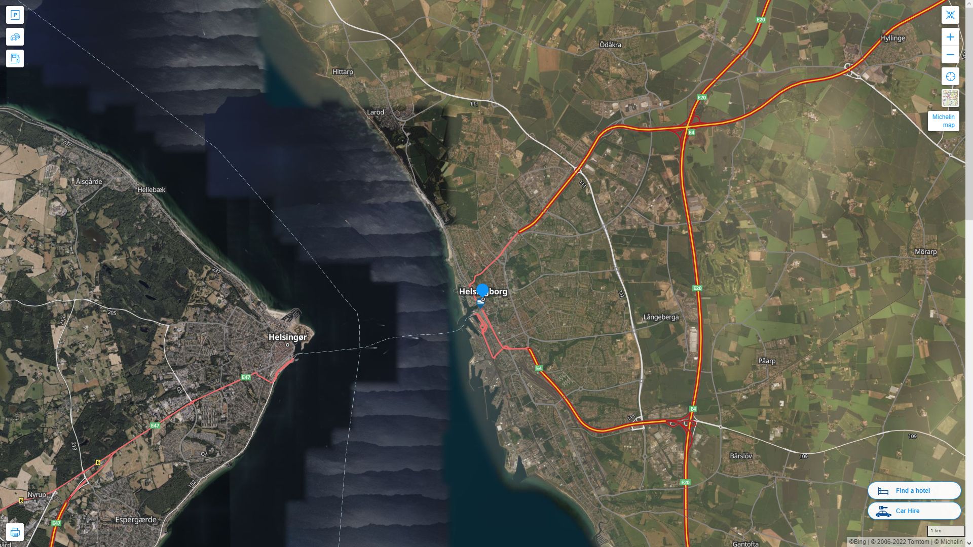 Helsingborg Highway and Road Map with Satellite View